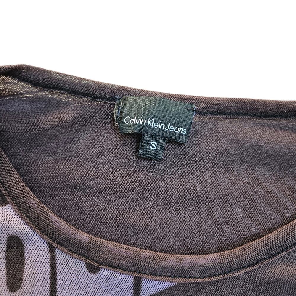 Y2k Calvin Klein Micro Mesh Graphic Top Brown - Size Small - Picture 3 of 6